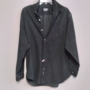 DKNY MED Black long-sleeve, button-up shirt. Soft Thin Courdoroy. 100% Cotton.